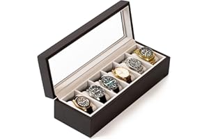 CASE ELEGANCE Edle Uhrenbox aus Echtholz für 6 Uhren mit Glasfenster