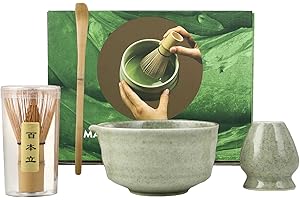 HISDRICUS Matcha Kit - Set Fouets à Matcha 4 Pièces, Fouet Matcha, Bol Matcha, Support Chasen et Cuillère Matcha - Accessoires Matcha pour la Cérémonie du Thé - Idéal pour la Maison, le Bureau et Comme Cadeau
