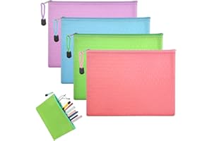 BOHUIZ 4 Stück Geldtaschen Banktasche, 24 x 18 cm Geldtasche Geldmappe A5 Dokumententasche mit Reißverschluss Bankmappe Groß Dokumente Brieftasche für Schule Büro Business(Farbe)