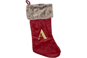 Celebright Christmas Stocking with Embroidered Letter 'A' - Festive Holiday Décor for a Memorable Celebration - Faux Fur - Red