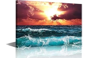TISHIRON Wall Art Sea Waves Canvas Prints Wall Art Ocean Beach Pictures Paintings for Living Room Bedroom Office Home Decorations Modern Stretched and Framed Seascape Giclee Artwork Ready to Hang 12x8inch