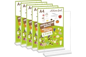 Yarotm Expositor Metacrilato Transparente A4-6 Unidades A4 Soporte para Letreros Soporte de Menú - Soporte Carteles Mesa - Expositor de Sobremesa Acrilico a4