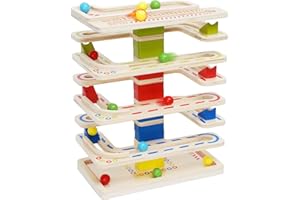 Arkyomi Pista de bolas de canicas de madera, juguete de mármol, juego de pista de carreras con 16 bolas, rampa, juego de remolino, juguete educativo de aprendizaje para regalos, niños y niñas