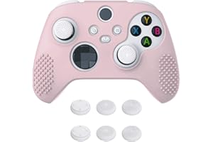 eXtremeRate PlayVital Cherry Blossoms Pink 3D Studded Edition Anti-slip Silicone Cover Skin for Xbox Series X Controller, Soft Rubber Case for Xbox Series S Controller with 6 White Thumb Grip Caps