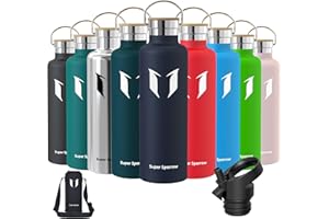 ‎SUPER SPARROW Super Sparrow Butelka na wodę ze stali nierdzewnej - 350 ml / 500 ml / 620 ml / 750 ml / 1L - Izolowana próżniowo metalowa butelka na wodę - Kolba bez BPA ze słomką do pracy, siłowni, podróży, sportu