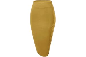 Urban GoCo Jupe Crayon au Genou à Taille Haute Midi Jupe Élasticité Bodycon Droite Jupe pour Femmes