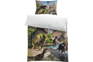 MUSOLEI Copripiumino singolo bambino dinosauri Biancheria da letto Copripiumino singolo ragazzo Completo letto singolo bambino Poliestere Copripiumino 150x200 con 1 Federa 50x80 cm