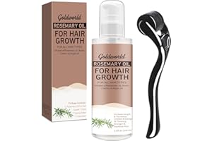 GoldWorld Rosemary Oil for Hair Growth With Derma Roller - 100ml Light-Weight Non-Greasy Serum for Men and Women - Reduces Beard Hair Loss, Diluted Oil for Dry Damaged Hair Tonic