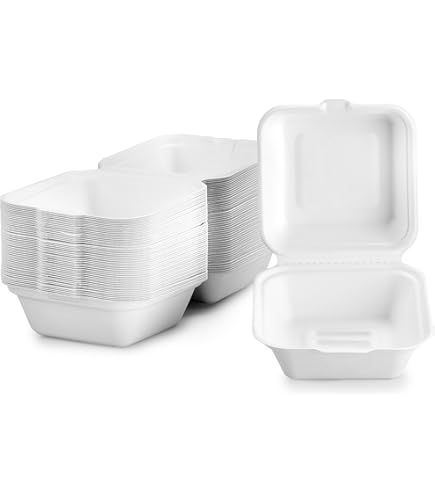 AmazonBasics - Vaschetta Usa E Getta, Con Coperchio, Per Alimenti Compostabile Ecologica E Biodegradabile 3 Scomparti 22 X 22 X 8 Cm Confezione Da 50 - Foto 11