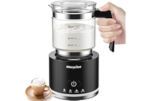 Milk Frother, Morpilot Montalatte Elettrico in Vetro, 4 in 1 Funzione, Bello da Vedere, Capacità 250ml per Schiumare o 500 ml per Riscaldare, Design Diviso, Nero