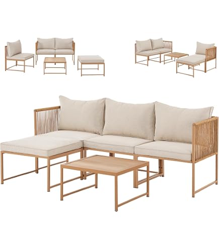 Outdoor Loungeset Voor 4-5 Personen - 4-delig Met 2 Tweezitsbanken, Hoekbank En Salontafel - Verstelbare Poten, Verzinkt Frame, Kussens Inbegrepen - Grijs