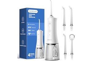 Operan Water Flossers for Teeth Cleaning Upgraded 300ml Cordless Water Dental Flossers Rechargeable Oral Irrigator with 4 Modes 4 Jet Tips IPX7 Waterproof Water Floss for Home Travel (White)+1Pack