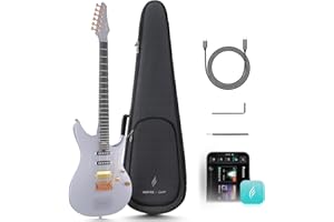 Enya Chitarra elettrica Inspire 39" intelligente in fibra di carbonio con altoparlante wireless da 15 W, 20 suoni diversi, preset integrati, cavo di ricarica, chiave di regolazione e custodia per