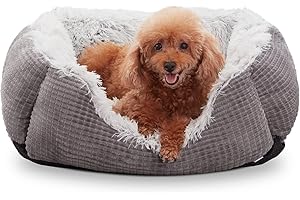 FURTIME Washable Dog Bed Medium - Long Plush Dog Bed Ultra Soft Puppy Bed Flannel Calming Dog Bed for Anxiety Dogs - Machine Washable | Grey