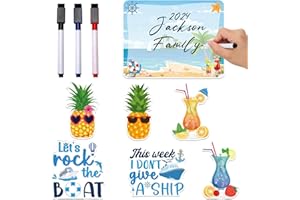 JoyAura Cruise Stateroom Magnetic Decoration - 7 Pcs Funny Beach Ship Door Magnet Sticker and 3 Pcs Erasable Pens Tropical Fridge Magnet Car Decor Pineapple Drink Magnetic Stickers for Carnival Party