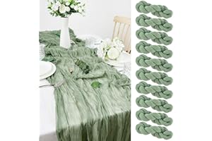 DANXIAN Bieżnik na stół, 10 szt., szałwiowy zielony, bieżnik na stół, w stylu boho, z gazy, bieżnik na stół, rustykalny, przezroczysty bieżnik na stół, obrus do boho, na wesele, do dekoracji, na przyjęcie