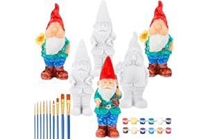 Barydat Gartenzwerge, unbemalt, zum Bemalen von Statuen, Frühlingsfiguren, Bastelarbeiten, mit Acrylstreifen und Pinsel für Weihnachten, Zwerg, 6 Stück