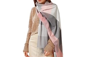 HYUET Bufandas Mujer Invierno Grande a Cuadros, Cachemira Chal Cálido Moda Largas Bufandas Mujer Invierno de Punto con Flecos para Mujeres Hombres
