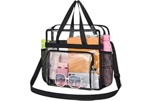 Cumnvulnt Clear Tote Bag, Stadium Approved Transparent Bag with Adjustable Strap and Zipper Closure, Waterproof PVC Crossbody Bag for Concerts, Travel, Work