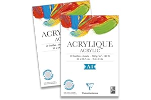 Clairefontaine, 96308C, Bloc papel de dibujo acrílico, hojas extraíbles, 10 hojas, A4 (21 x 29,7 cm), 360gr, Blanco