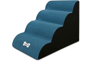 Galatée Hundetreppe, rutschfeste Haustiertreppe Mit 4 Stufen, Hundetreppe Für Hochbettsofa Mit Waschbarem Bezug, Hunderampen Aus Schwamm Mit Hoher Dichte, Tragbare Hundetreppe(Blau)