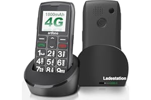 artfone 4G Seniorenhandy Ohne Vertrag | Großtasten-Mobiltelefon mit Ladestation | Einfaches Rentner-Handy mit SOS-Notruftaste | Nano SIM, Volte, USB-C, T9 Prädiktive Texteingabe