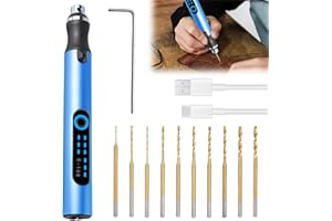GAOUTO Mini Handbohrer Elektrisch, 3-Gang Mini-Bohrstift mit 10 kleine Bohrer, Wiederaufladbare Bohrmaschine, Mini Bohrmaschine, Modellbau Werkzeug, Engraving Pen für Schmuck Glas Kunststoff Holz Harz
