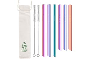 VEHHE Pailles Bubble Tea Réutilisables, Lot de 6 Pailles 24cm/21cm Acier Inoxydable, Pailles Extra Larges en Métal 12mm avec 2 Brosses de Nettoyage, Idéal pour Smoothie, Boba et Bubble Tea Pearls
