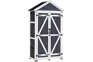 M MCOMBO MCombo Gartenschrank Geräteschuppen Werkzeugschrank Outdoor-Schrank Gartenbox mit Satteldach aus Holz Grau/Natur 1000EY, 48 X 90 X 178 cm (Grau)