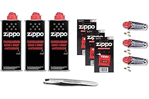 SUNMONDO + ZIPPO Zippo Zubehör Set 5 enthält 3X Benzin, 3X Dochte, 3X Feuersteine und eine Pinzette
