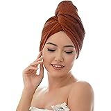 Kirman® Asciugamano turbante per capelli di alta qualità, con 2 bottoni, 100% cotone, per capelli corti e lunghi, asciugamano