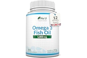 Omega 3 Fish Oil 1000mg - 365 Softgels - High Strength Triglyceride Form Omega3 with 540mg EPA & 360mg DHA per Serving - Wild Caught Fishoil - Not from Cod Liver Oil - Made in The UK - Nu U Nutrition