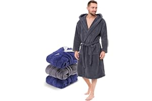 Twinzen - Morgenmantel Herren Flauschig und Kuschelig (XS, S, M, L, XL) - OEKO-TEX® - Bademantel Fleece Mikrofaser(100% Polyester) mit Kapuze, 2 Taschen, Gürtel und Aufhängeschlaufe