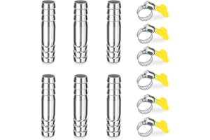 ELEGRIP Edelstahl Schlauch Barb, 6 Stück 12mm Gerader Schlauchverbinder Adapter, 2 Wege Tüllenverbinder Schlauchanschluss mit Schlauchschellen für Kraftstoff, Luft, Wasserleitung