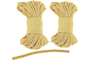 WUWYOUWL Soft Polyester Rope Cord, 2PCS 10M/33FT 7MM All Purpose Craft Rope - 100% Nylon, Natural Twisted, Durable (Gold)