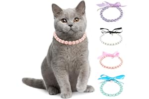 Ranphy Collana di perle per animali domestici per cani di piccola taglia e gatti regolabile con perle fantasia per animali domestici gioielli Bling strass collare con papillon chihuahua York