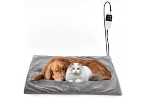 HELINING Dog Heat Pad Electric 45 * 70cm, 5 Adjustable Timer & 6 Adjustable Temperature, Pet Heating Mat Waterproof, with Crystal Velvet Cover & Anti Bite Cable, Ideal for Whelping/Puppy/Dogs and Cats