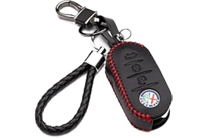 KASER Housse en Cuir pour Clé Alfa Romeo 3 Boutons avec Porte-Clés Alfa Romeo Mito Giulietta 159 Étui de Protection Cover Coque pour Télécommande Voiture (Couture Rouge)