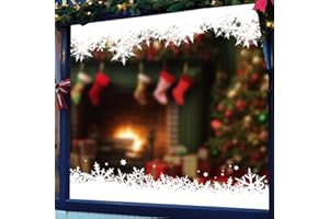 ADQUATOR Christmas Long Fluffy Snowflake and Frost Border Window Clings Stickers,2 Sheets 4pcs 4m Extra Large Xmas Window Static Stickers,Christmas Winter Decoration Stick Wall Window Door Decal Sticker