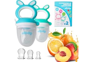 Edibaby, Chupete Fruta Bebe, Alimentador Antiahogo Bebe, Mordedores Bebe, 2 Chupetes + 4 Tetinas Pacifiers de Silicona sin BPA, Juguete Para Niños Dentición (Azul y verde)