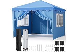 LIFERUN Gazebo 3x3,Cenador Plegable con Oxford 420D,Carpa de Jardín Plegable,Impermeable,Carpa para Fiestas,Carpa Plegable con 4 Paredes Laterales,Pabellón de Jardín Protección UV 50+,para Acampar (Azul)