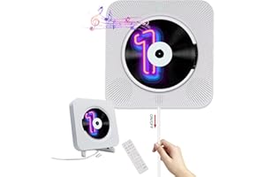 Wall Mountable CD Player - Homlab Bluetooth Desktop CD Player with Speakers, FM Radio, Anti-skip Protection, Portable Music Player Home Audio Boombox with LCD Display, Remote, Aux Input