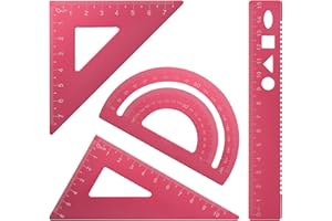 inodiref Zestaw linijek studenckich, 4-częściowy zestaw geometryczny, 15 cm, linijka ze stopu aluminium, narzędzie do matematyki, geometryczne, 10 cm, jedna linijka pomiarowa dla studenta, architekta, inżyniera i projektanta (czerwony)