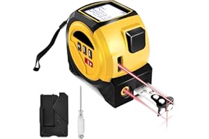 KOOLSHIRO 3-in-1 Laser Tape Measure, Cross Line Level, Digital Distance Meters 131ft/40m, Backlit LCD Display, Building Measurement Device, Pythagorean/Area/Volume Calculation & 5 m Tape Measure