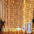 SICHER Window Curtain String Light 300 LED 8 Lighting Modes Fairy Lights Remote Control USB Powered Waterproof Lights Christmas Bedroom Wedding Party Garden Outdoor Wall Decorations Warm White