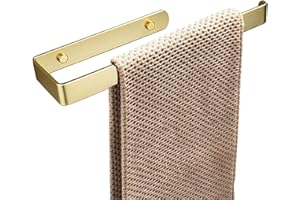 Gfamous Auto-Adhésif Porte-Serviettes 31,5cm Barre Serviette Doré sans Percage, sans Perçage Serviette Barre Brossé, Porte-Serviettes en Aluminium Doré, Gold Towel Rail pour Salle De Bains Ou Cuisine