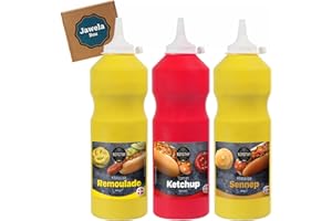 Dänische Remoulade, Ketchup, Senf Saucen Set Nordthy - 3 x 900g original dänische Hot Dog Soßen - Jawela Box - Großpackung Hotdogs, Burger, Wurst, Grillen, Pommes, Geburtstag