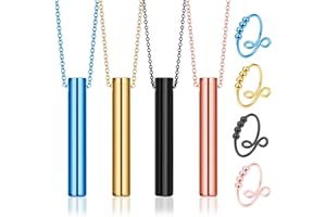 DGUSO Anapana Atmungshalskette 4pcs und Anti Stress Ring 4pcs, Stress Relief Mindful Hoki Halskette Gegen Angst Halskette Atemübungsgerät für Meditation, Entspannung, Beruhigung, Verlangsamung des Atems