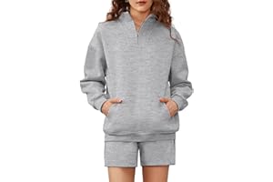 Weilim Conjunto Chándal Mujer, 2 Piezas Chándal Mujer Completo, Traje Deportivo de Manga Larga Sudadera con Cuello de Media Cremallera y Pantalones Cortos