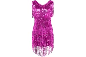 dPois Femme Robe de Danse Classique À Franges Tenue de Danse Latine Samba Tango Rumba Costume Danse Salon Competition Contemporaine Spectacle Soirée Fluides Asymétrique